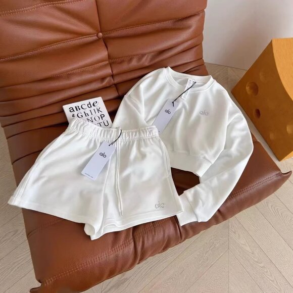 ALO Yoga Tops - ALO White Long-Sleeve Top & Shorts Set — Size S